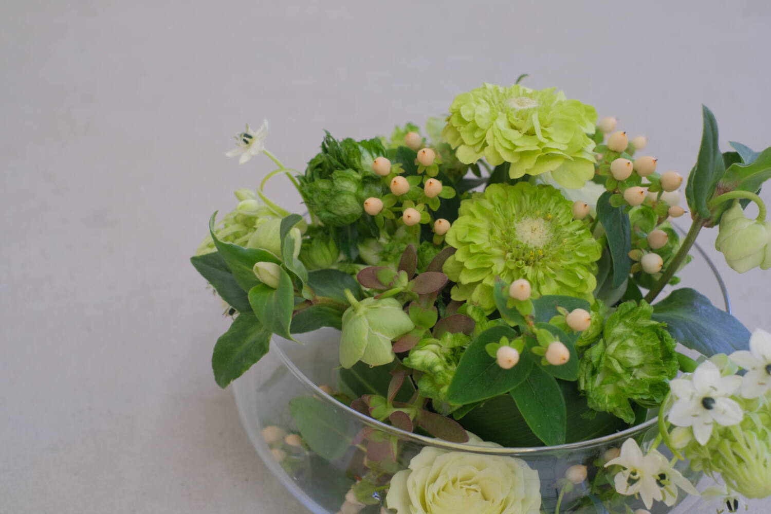 スクールレポートvol.5 <br>緑のお花と多肉植物の爽やかアレンジ